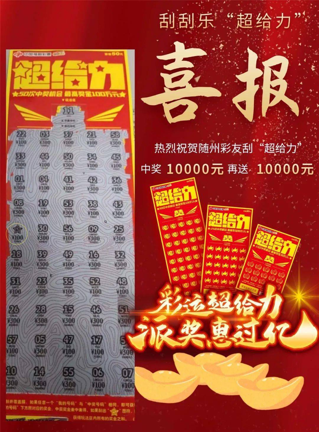 刮刮乐超给力中大奖即翻倍大奖喜报第四期