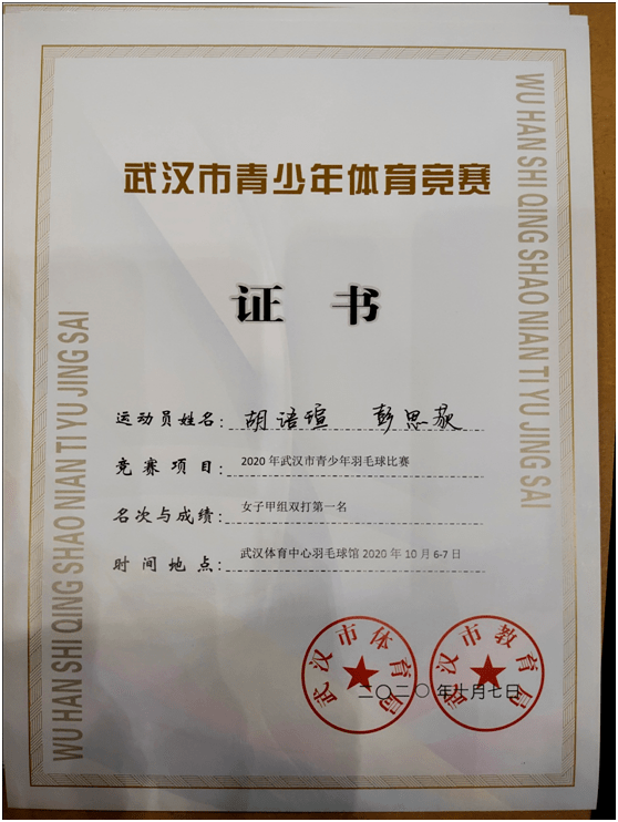 2020年武汉市青少年羽毛球竞赛青山小将再创佳绩