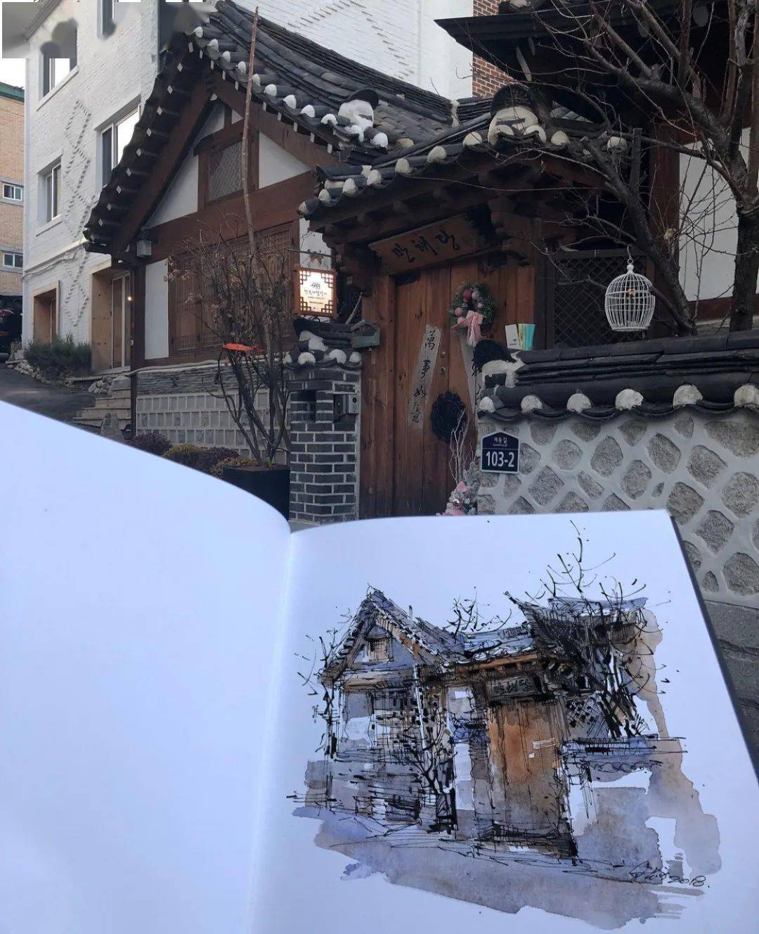 史志方钢笔淡彩作品欣赏徽州