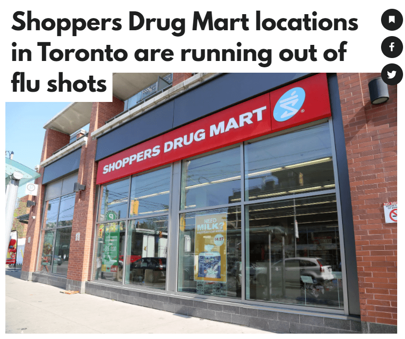多伦多shoppers流感疫苗大断货!别白跑一趟,先做两件事!