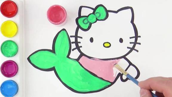 闪闪发光的hellokitty美人鱼给孩子们着色和绘画
