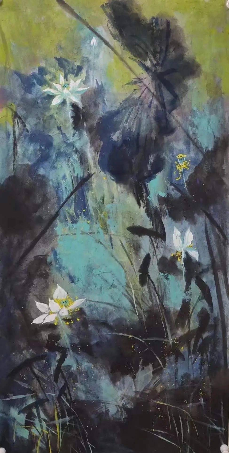 作品展曹玉红泼墨重彩荷花作品赏析