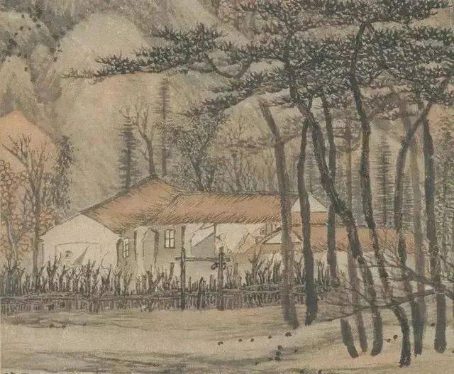 清 邹喆《松林僧话图》鉴赏_茅屋