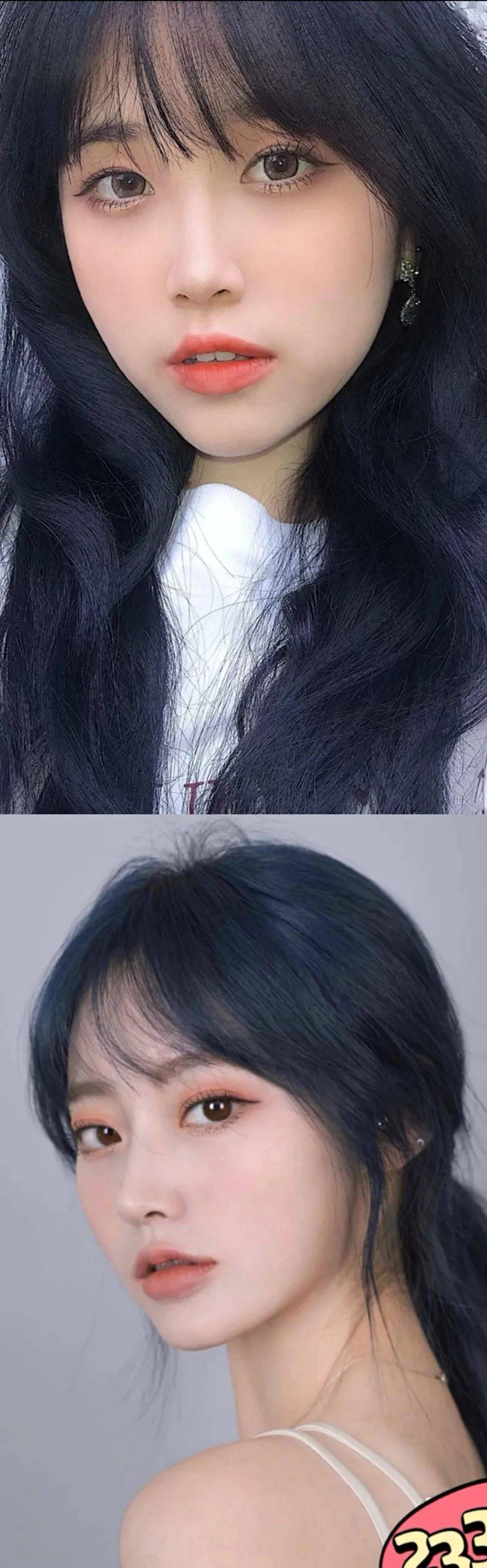 黑蓝色头发看着可能就像黑色,但是比自然的黑色颜色要深一点,也有光泽