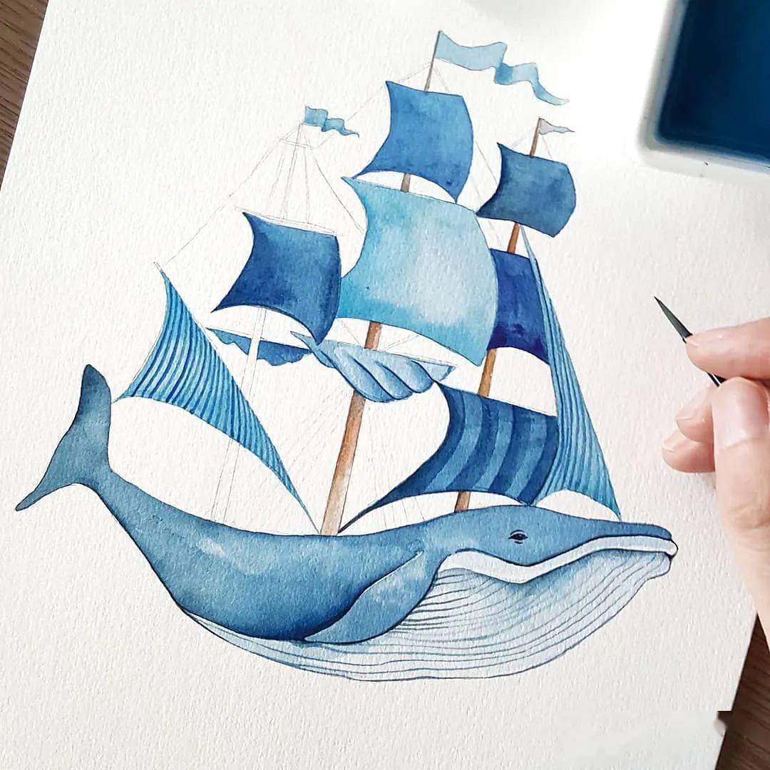 单色调的水彩画,怎么都看不腻!