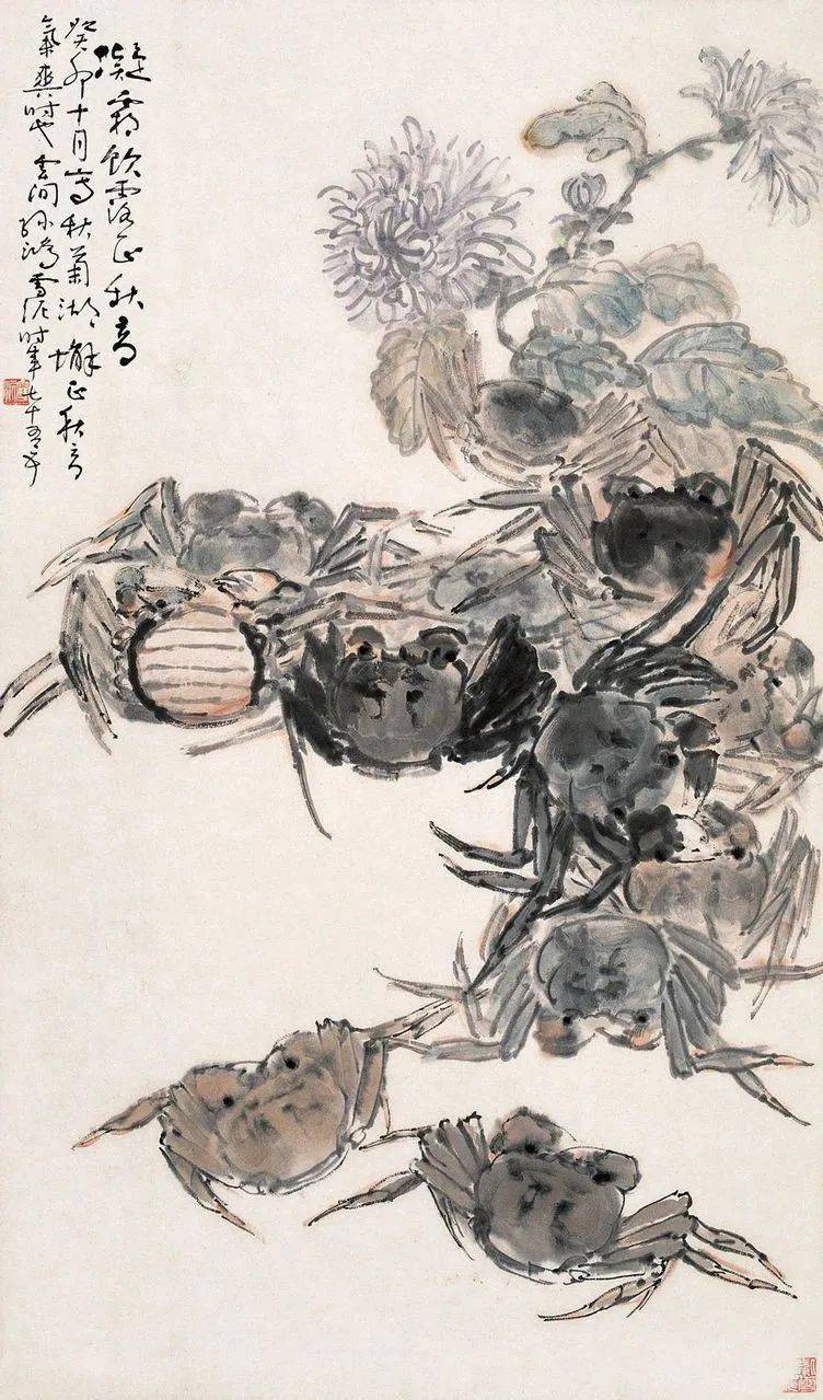 他所画的水墨瓜果颇有韵致