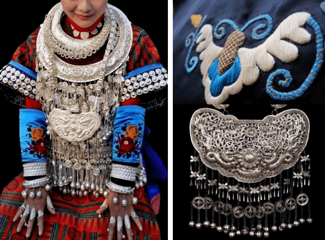 擅长绣花而苗绣,承载着苗族传统文化图腾是苗银中最常见的图案作为