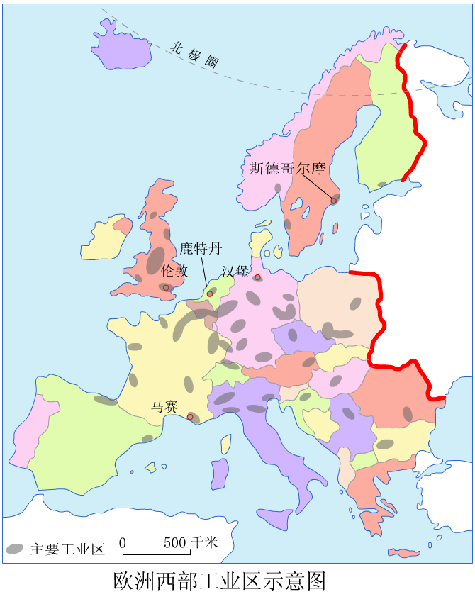 地理掛圖歐洲西部工業分佈圖