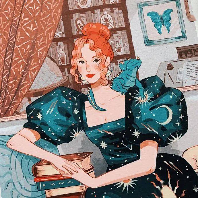 水彩欧美童话风插画暖色看了心情很好