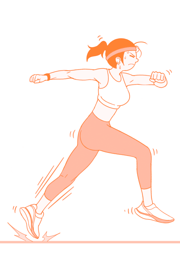 "过度跨步"示意图 脚后跟落地