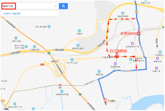 增城12路调整线路示意图前往新塘地铁站搭乘地铁13号线的乘客在白江