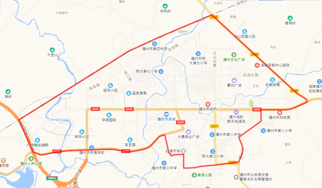 附圖:儋州市中心城區禁止使用高排放非道路移動機械區域(紅線範圍內)