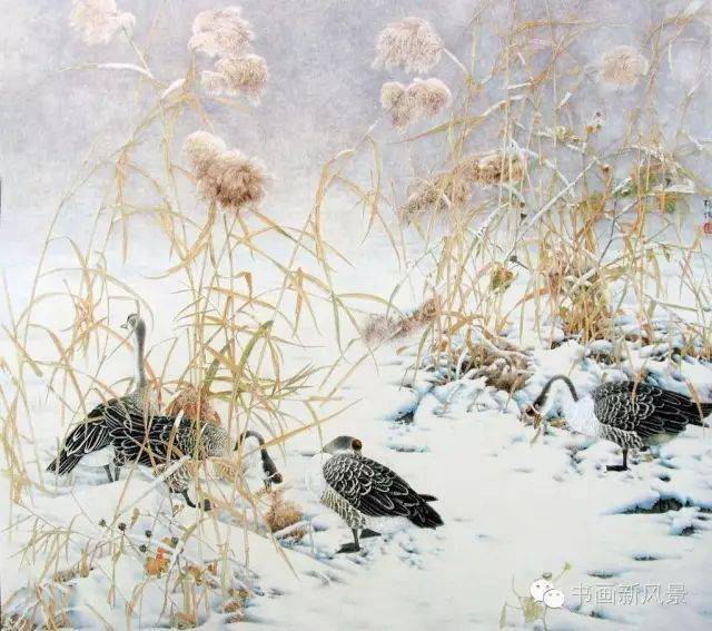 这组工笔雪景花鸟,漂亮!