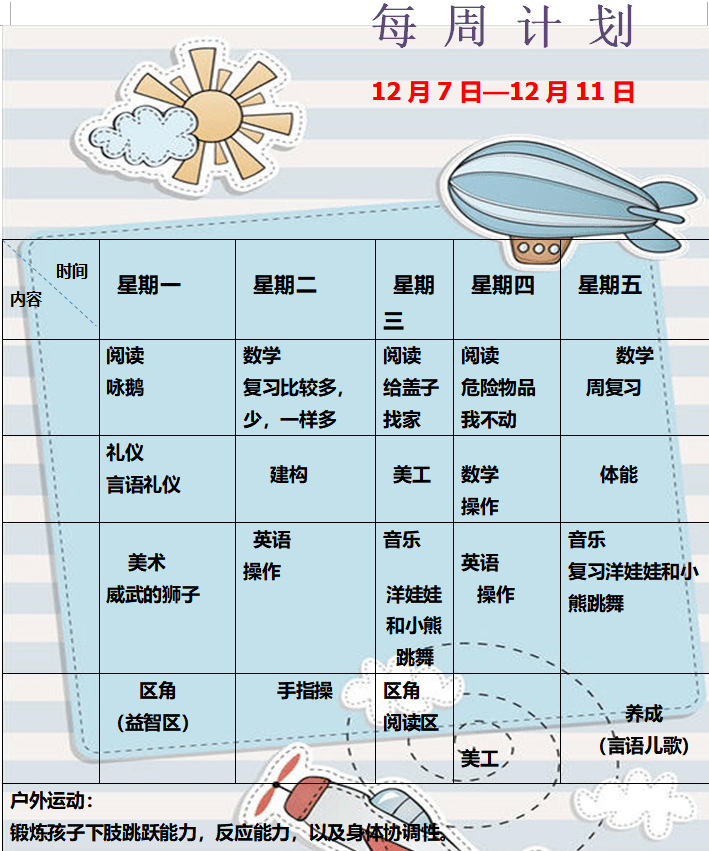 澳美幼兒園教學周計劃