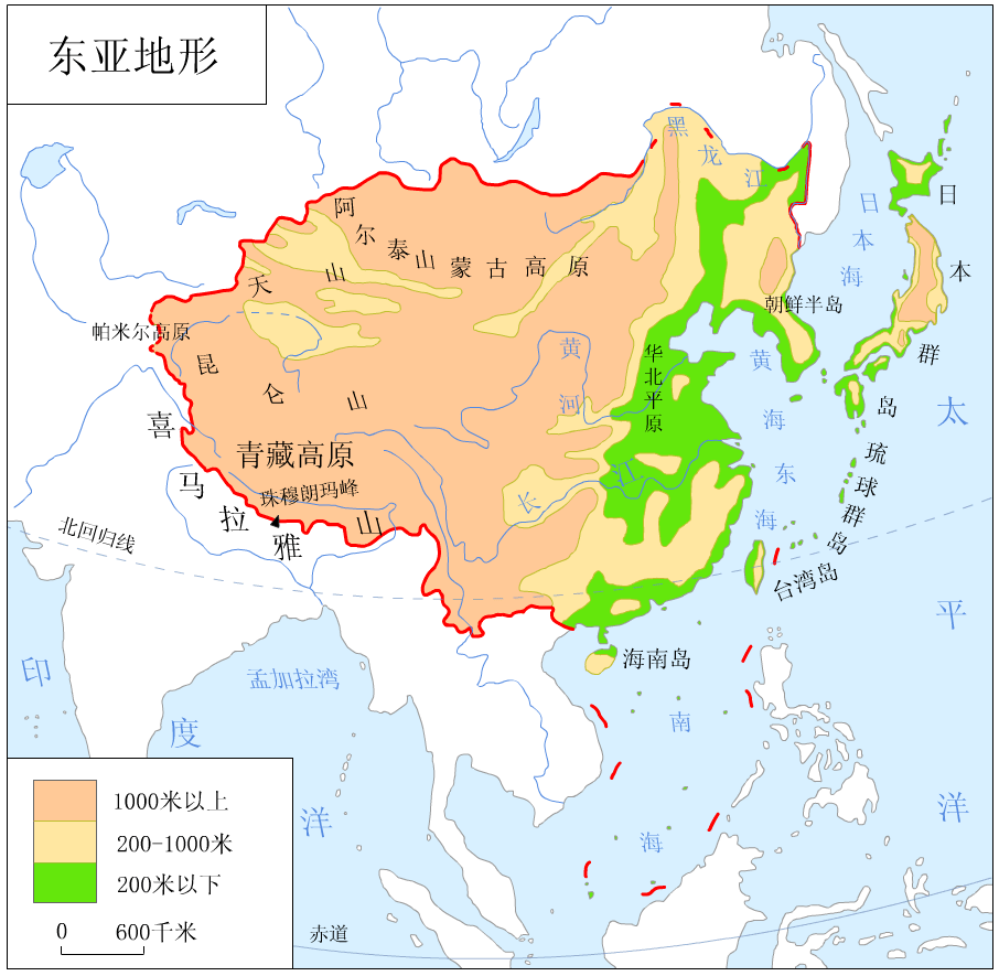 地理挂图:东亚地形图