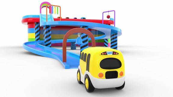 超多小汽车五颜六色滑滑梯益智动画英语启蒙学颜色