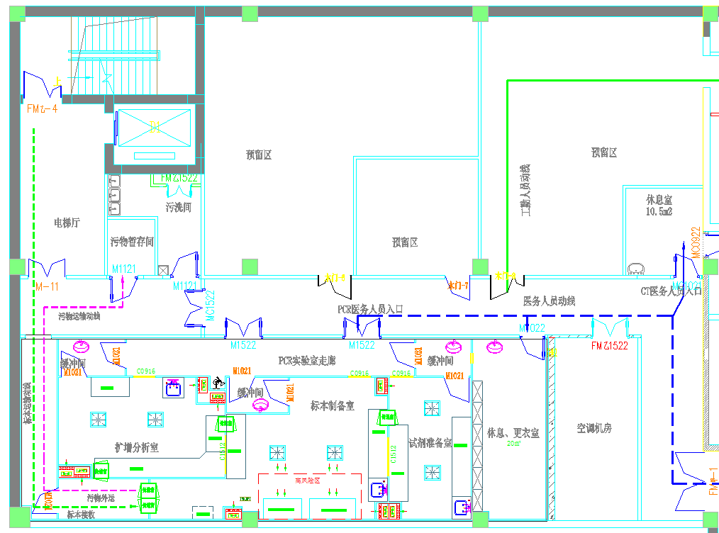 图2 pcr实验室平面图(布局,分区和动线)3pcr实验室气流组织应符合