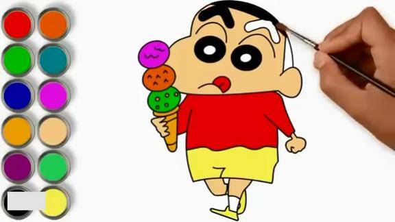 儿童简笔画蜡笔小新吃冰激淋