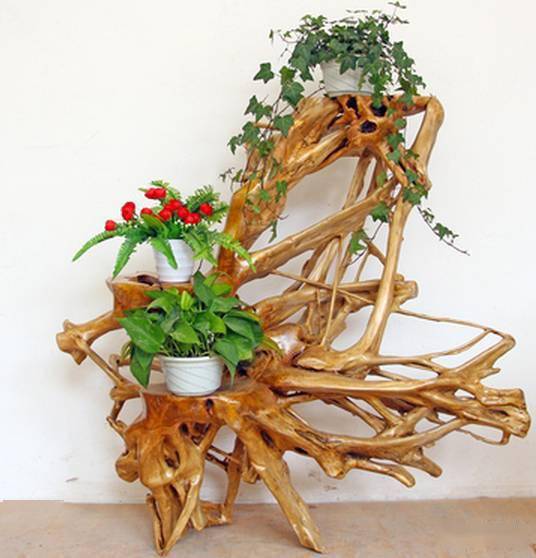 具有浓厚艺术气息的根雕花架只用几个步骤就完成了