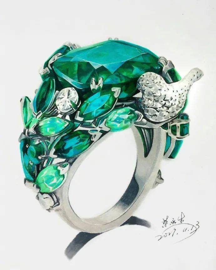 彩铅画入门|马克笔彩铅手绘,宝石戒指