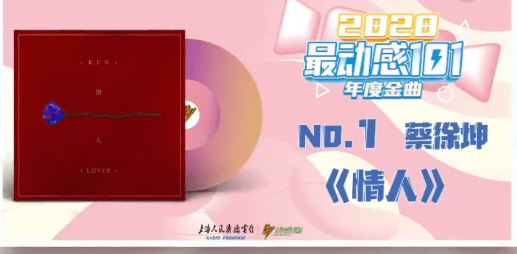 情人荣登2020最动感101金曲跨年倒数冠军坤坤表示感谢大家对情人的