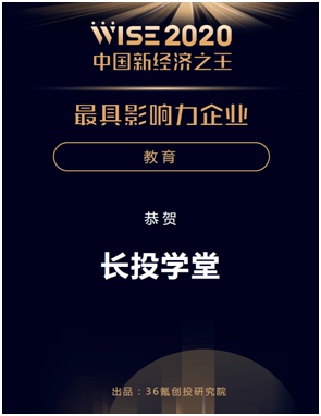 长投学堂获评2020新经济之王最具影响力企业奖