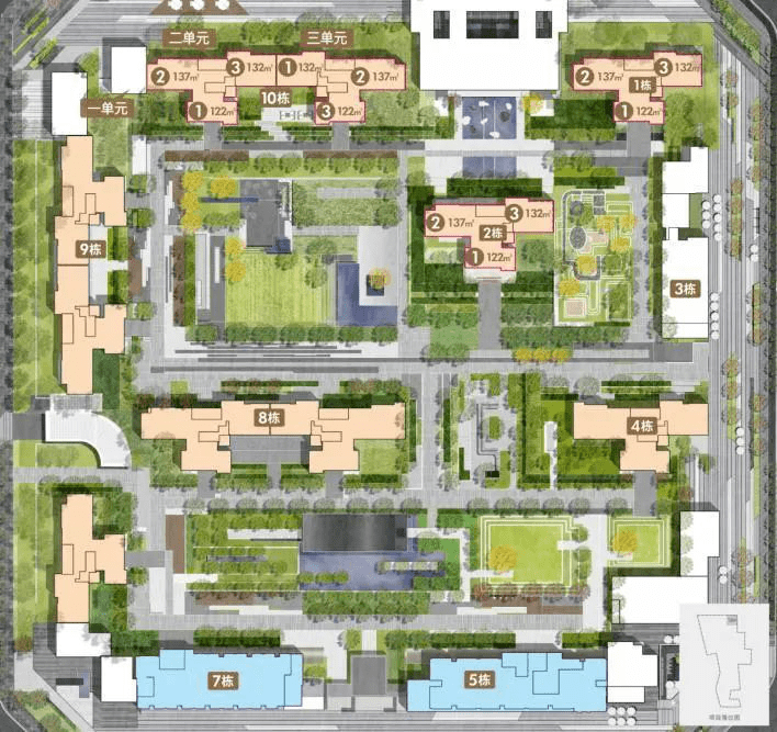 09,在規劃上一期呈現為大圍合式佈局,共有10棟建築,▌建面約137㎡套四