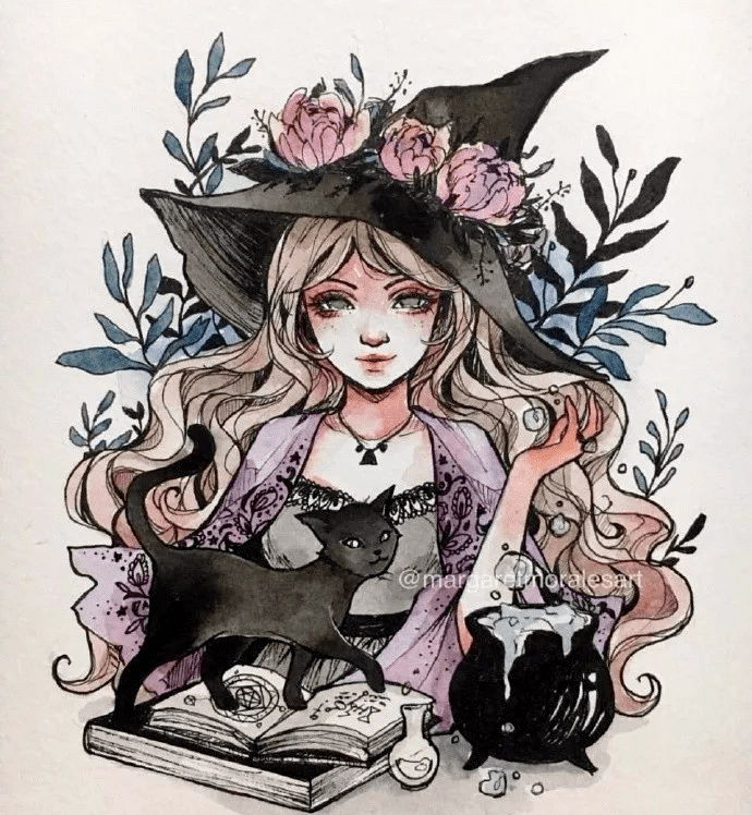 水彩插画华丽的动漫风水彩人物插画