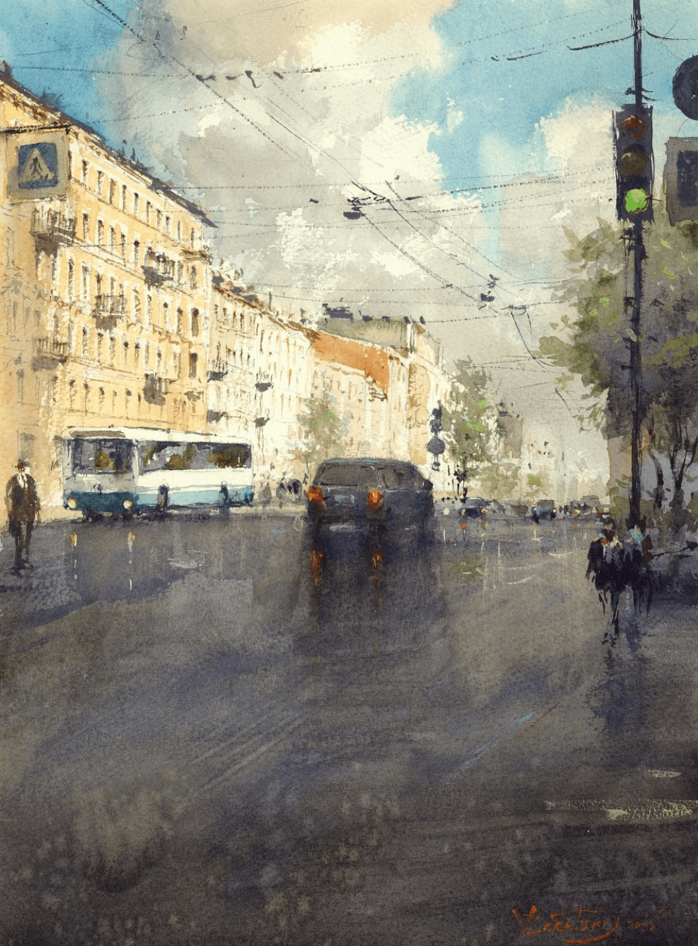 俄罗斯水彩画家vladimirzarutsky作品欣赏街景系列二