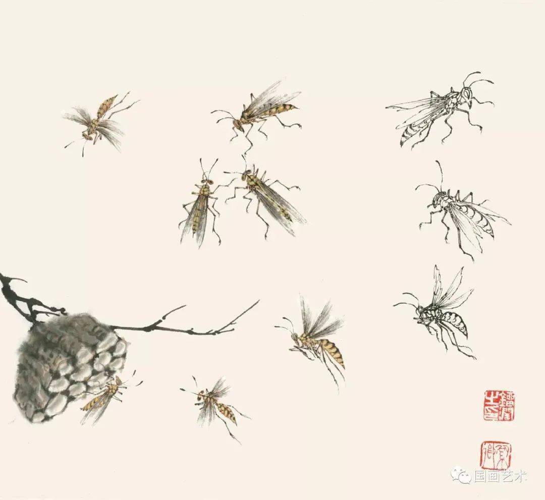 逐花之虫——蜂蝶画法示范_蜜蜂