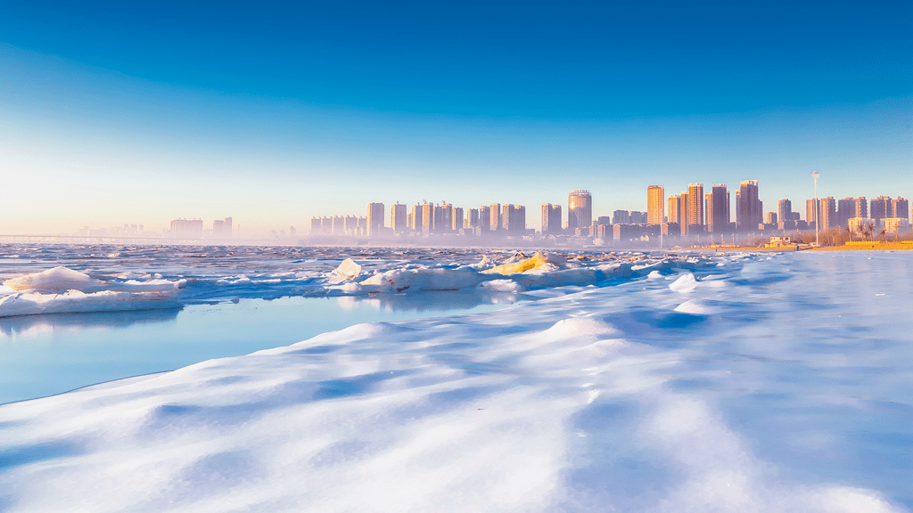 锦州湾滨海自驾海冰美景欣赏一