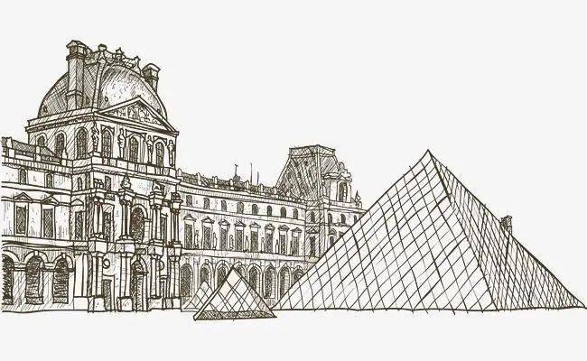 卢浮宫金字塔线稿图片