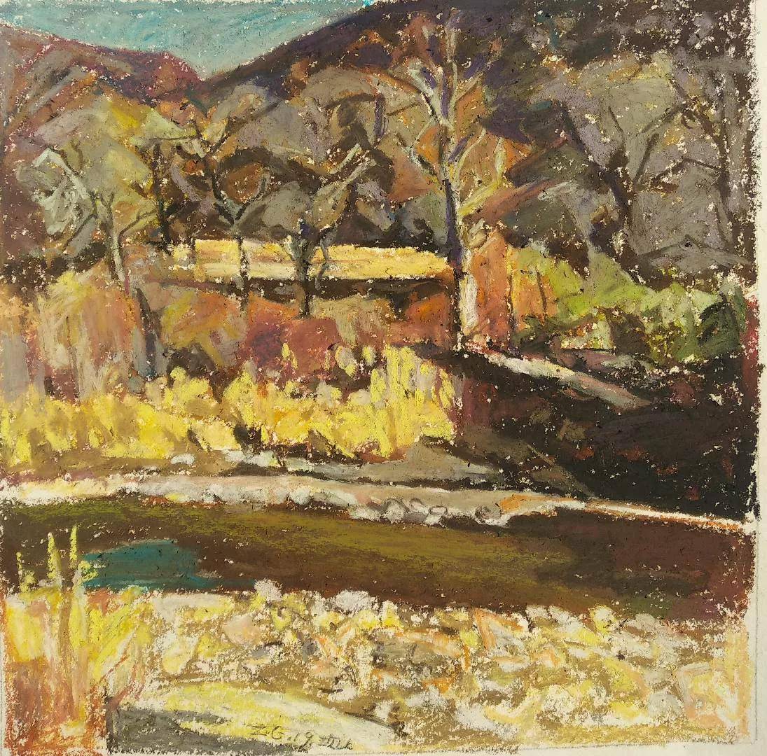 油性色粉写生《塞上秋色》_手机搜狐网