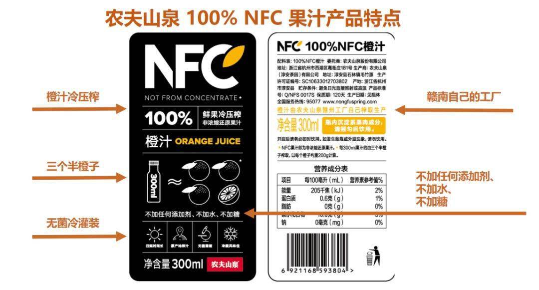 农夫山泉nfc果汁不加水的纯果汁