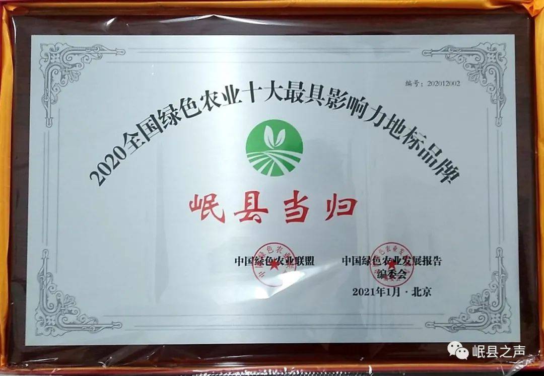 再获殊荣岷县当归荣膺2020全国绿色农业十大最具影响力地标品牌