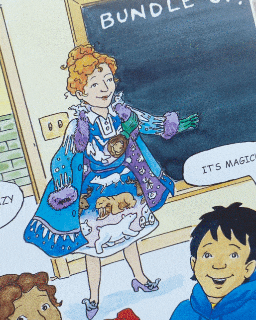 最有趣的是,灵魂人物卷毛老师和她的爱宠蜥蜴宝宝liz,也会随着故事