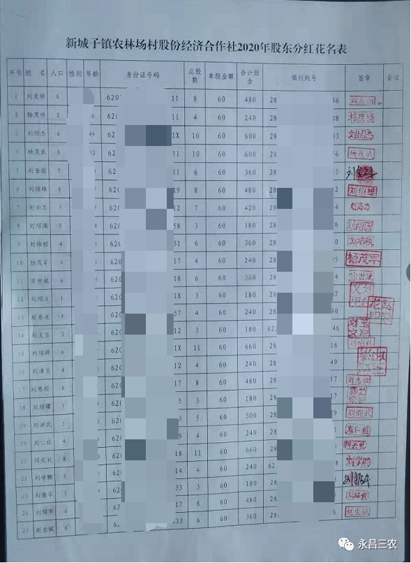 成立后的第一次分红，每股分60元，合作社股民共分红24720元、户均287元。