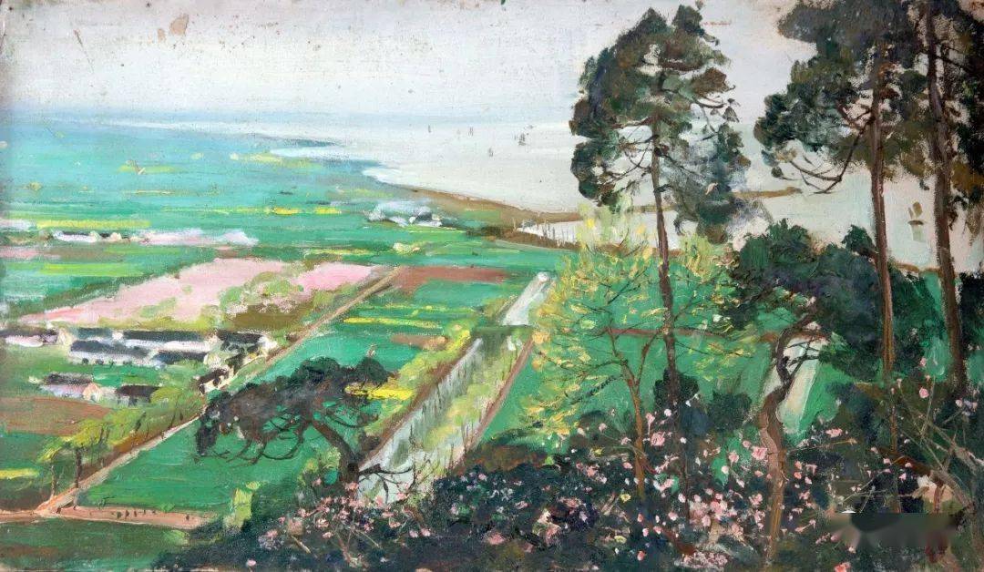 苏天赐 太湖 60x110cm 纸板油画 1985年苏天赐 太湖 23x55cm 纸板油画