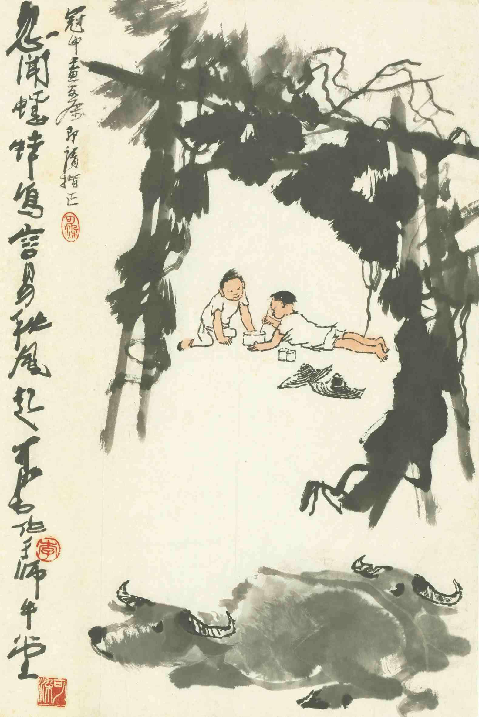 牧童牧牛(国画) 70×47厘米 1986年 李可染 浙江美术馆藏▲ 牛犋变