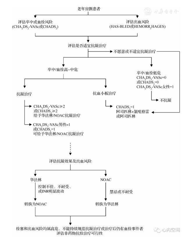 圖2老年房顫抗栓治療流程老年房顫特殊人群的治療原則1老年房顫合併