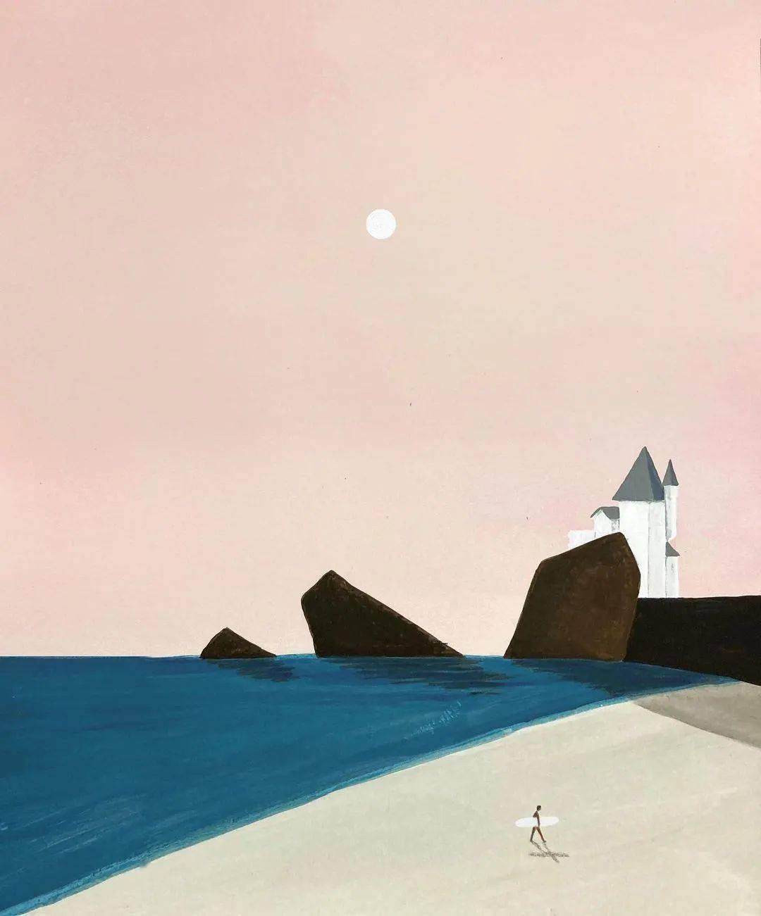 海滩上的插画师极简风格爱了