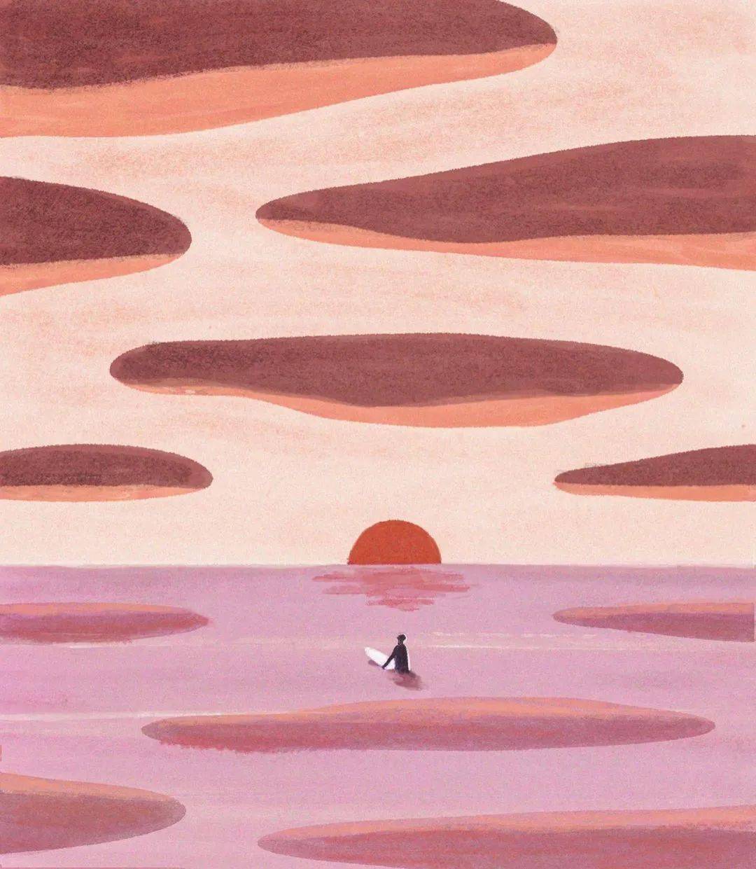 海滩上的插画师极简风格爱了