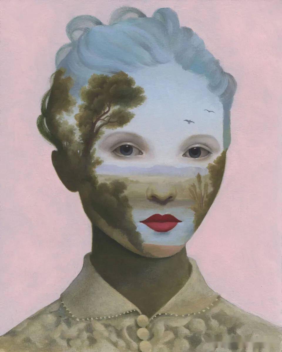 肖像里嵌入景物互为镜像的一个世界