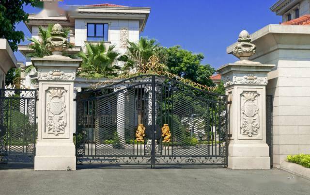 别墅庭院围墙大门石材方柱设计参考