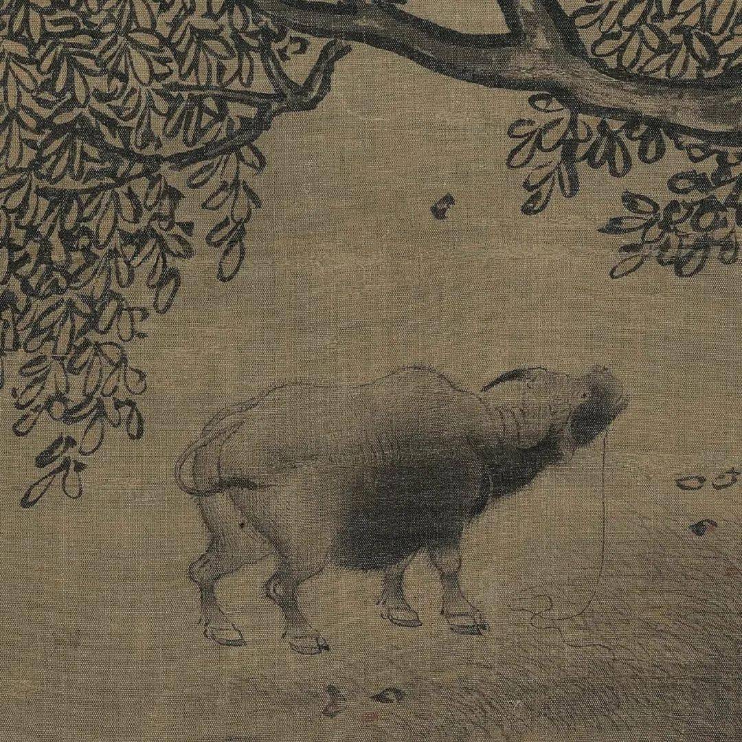 《秋林放犊图》局部 南宋 · 李唐故宫博物院藏《秋林放犊图》 南宋