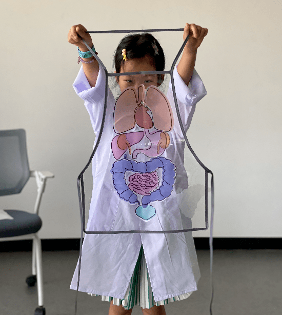 亮点1:人体透视围裙  在这个实验里,小朋友要制作一条精美的"人体透视