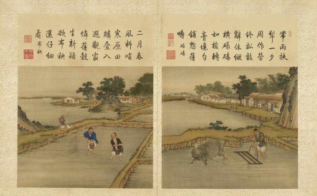 康熙晚年,还是皇四子胤禛的雍正命宫廷画师以《康熙御制耕织图》为