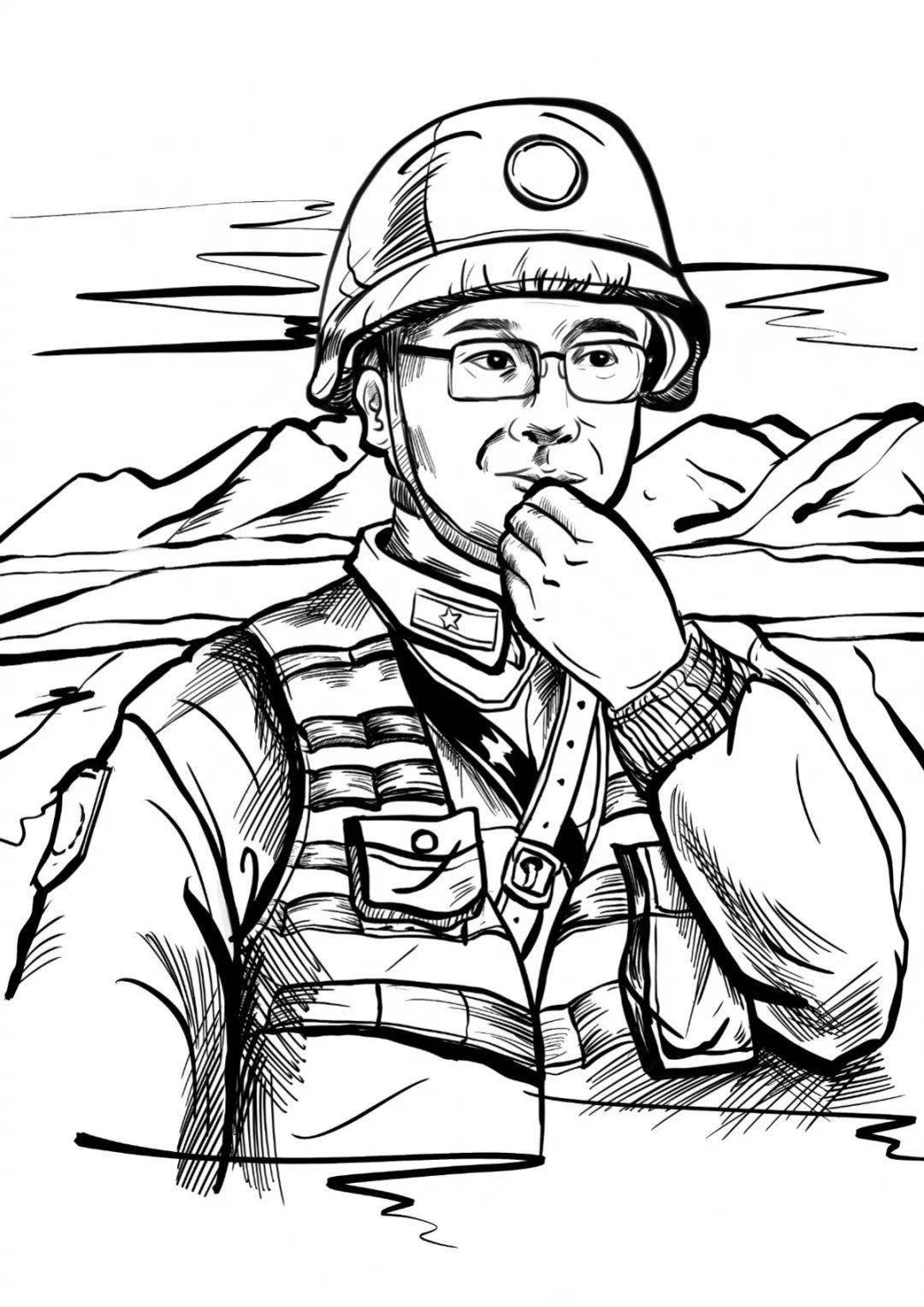 卫国戍边英雄手绘图片