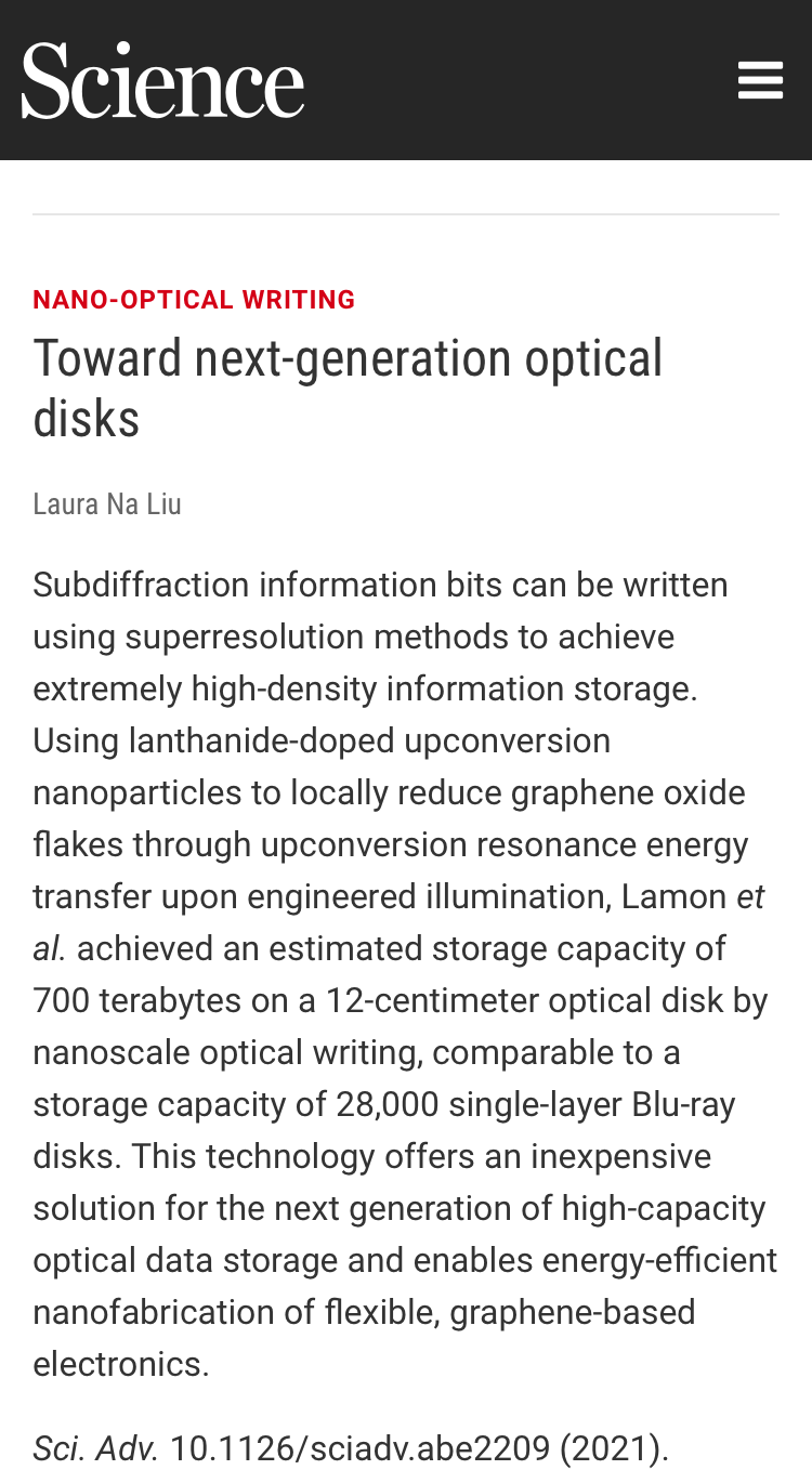 纳米|1张光盘可存700TB数据，了解一下中外科学家的这项研究