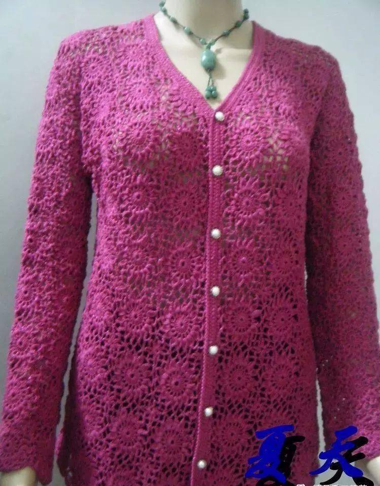 大菊花一线连开衫美衣的钩法步骤图